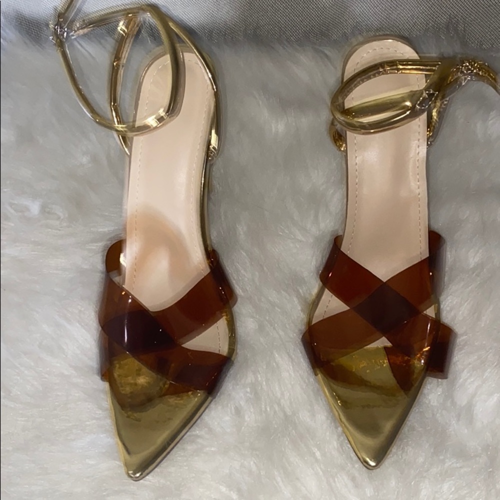 SOLD!!! Brown & Gold See Through Heels Size:9